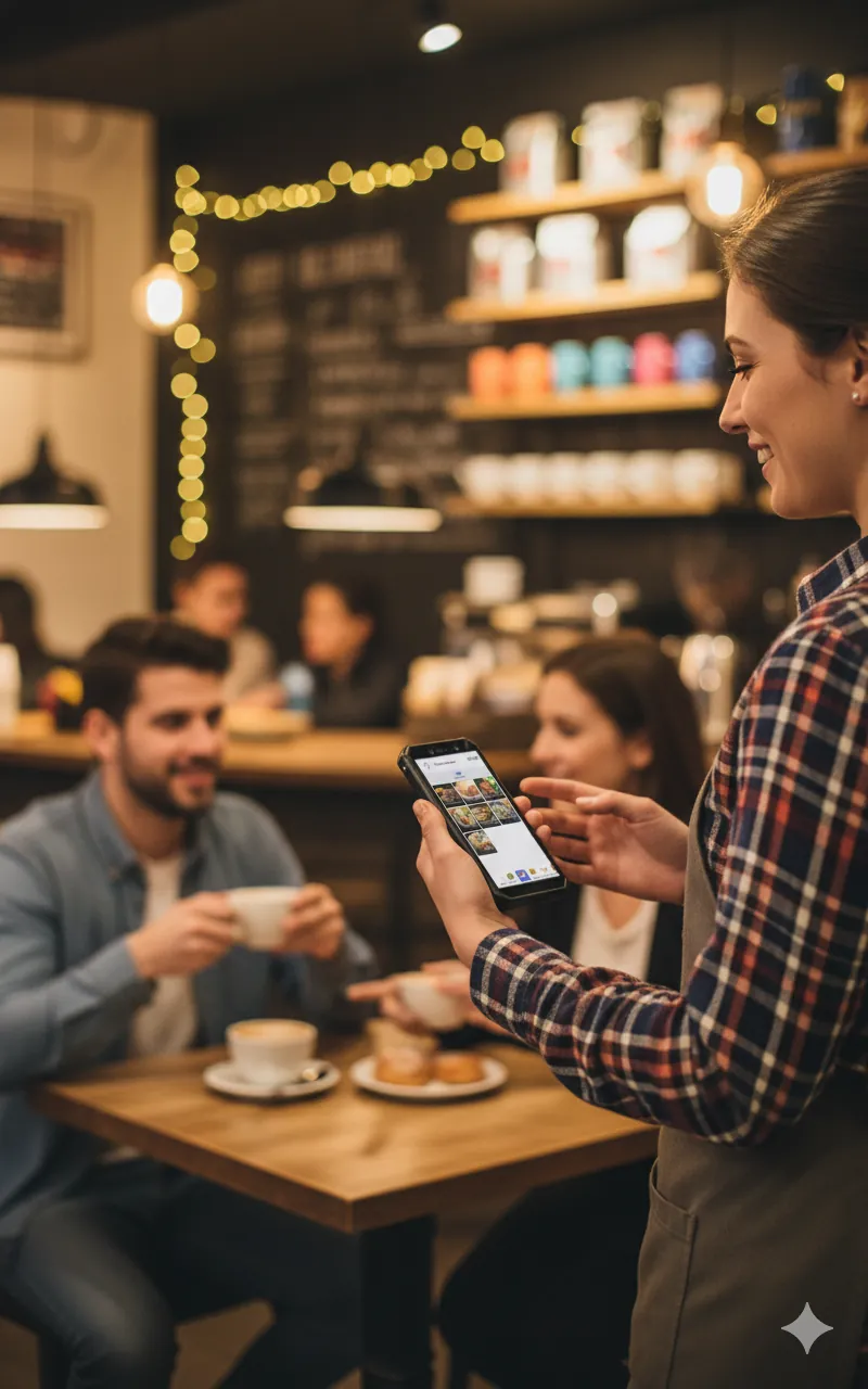 Serveur prenant la commande à table avec un pad shopcaisse