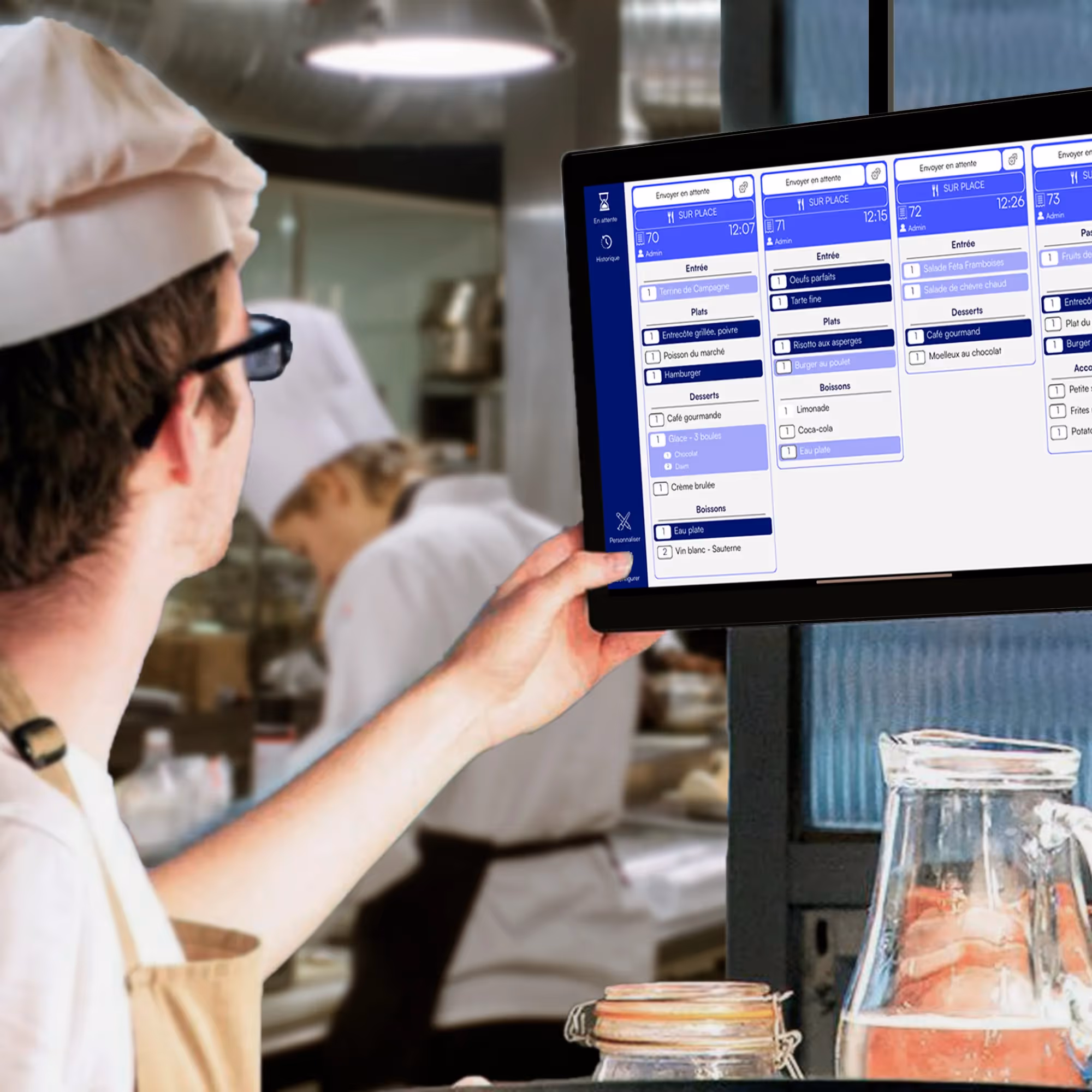 Écran cuisine shopcaisse KDS en restaurant professionnel